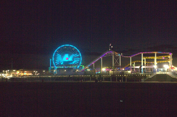 The ferris wheel on the Santa Monica Pier was lit up in MG's signature teal.